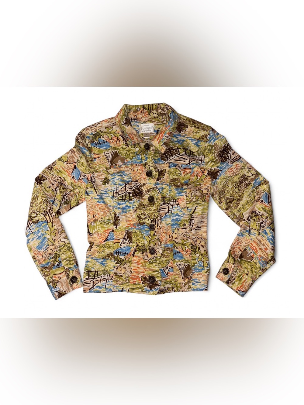 Christopher & Banks Multicolor Scenic Print Button-Up Shirt Jacket - Green/Blue